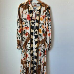 RARE Farm Rio Long-Sleeve Button-Front Midi Dress